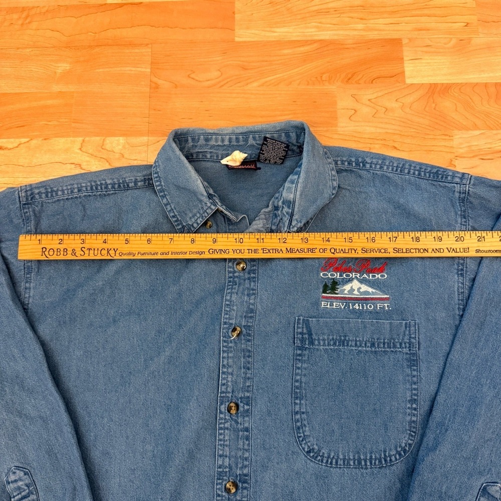 Common Sense Mens XL Denim Shirt Pikes Peak Colorado Embroidered Long Sleeve - Picture 5 of 7